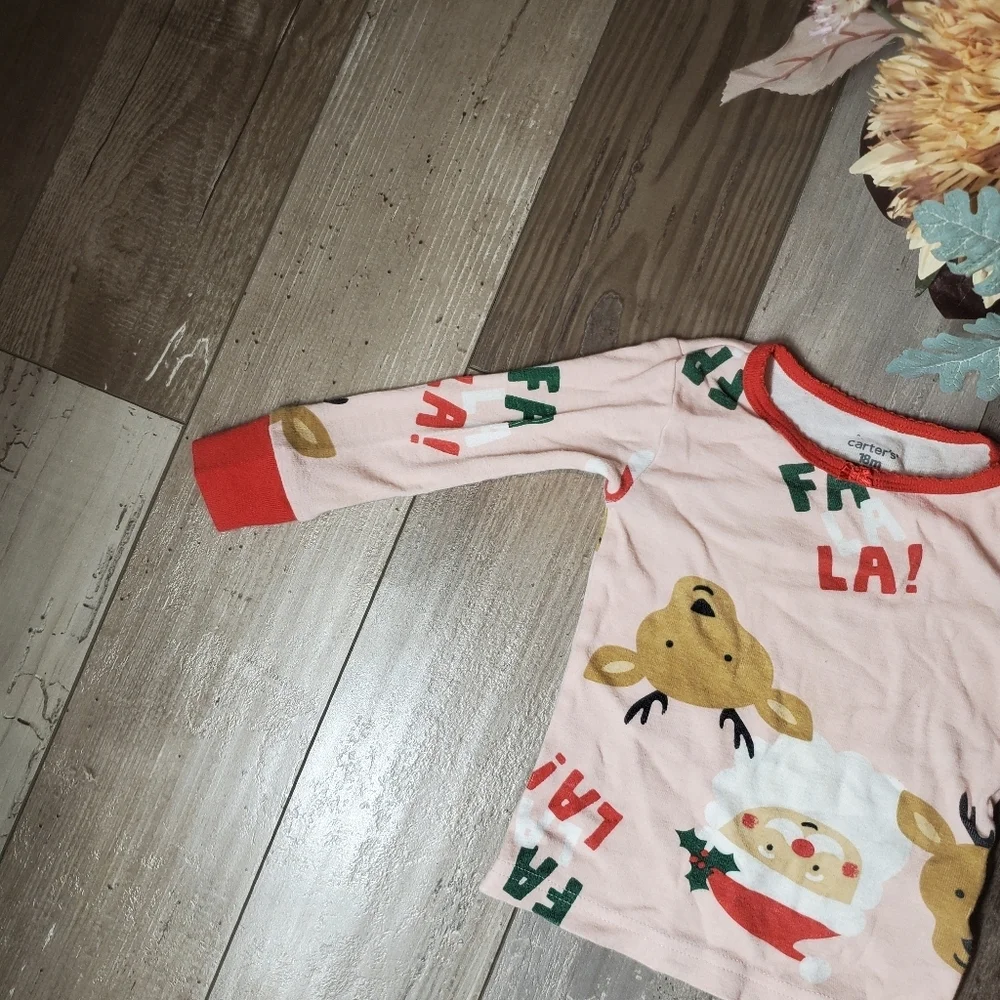 Carter's Toddler Girl Size 18m Pink Christmas Holiday Matching Pajamas Pjs 2pc